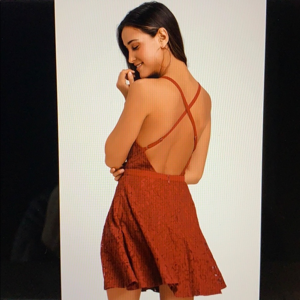 Wine Red Lace Backless Skater Dress